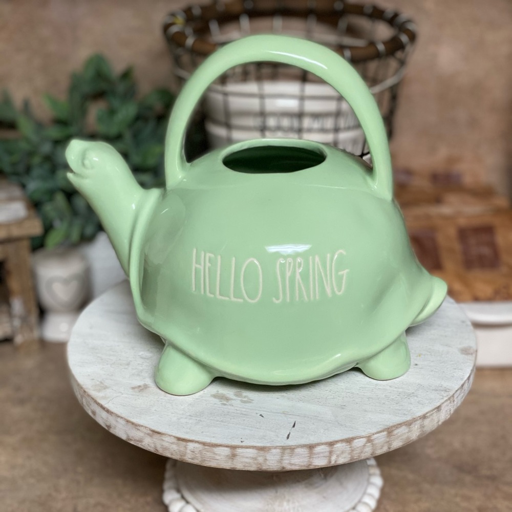Rae Dunn watering can turtle hello spring